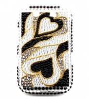 Gold Heart Double Glued Rhinestone Cover Case for BlackBerry Torch 9800 9810
