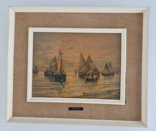 S. Russo maritime oil on board painting