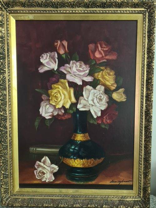 John Dykman Oil on Board painting of Roses