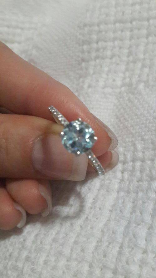 Stunning 1.67ct Blue Topaz & 20 pcs created white Sapphire 925 / Platinum Ring