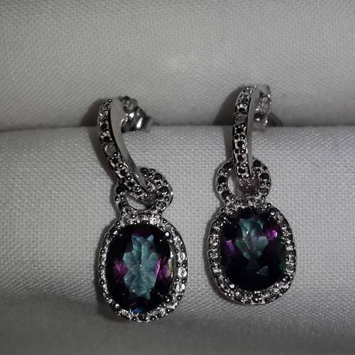 BEAUTIFUL 3.9ct (!) Mystic Topaz and Platinum / Sterling Silver Earrings