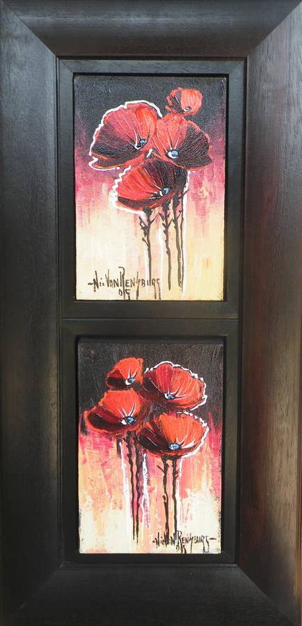 Original painting by NIC VAN RENSBURG - Rooi Papawers - 900 x 450