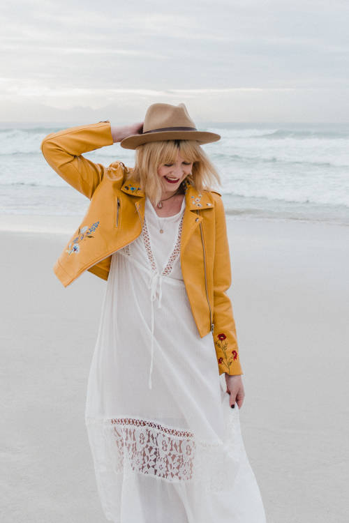 Faux leather embroidered jacket