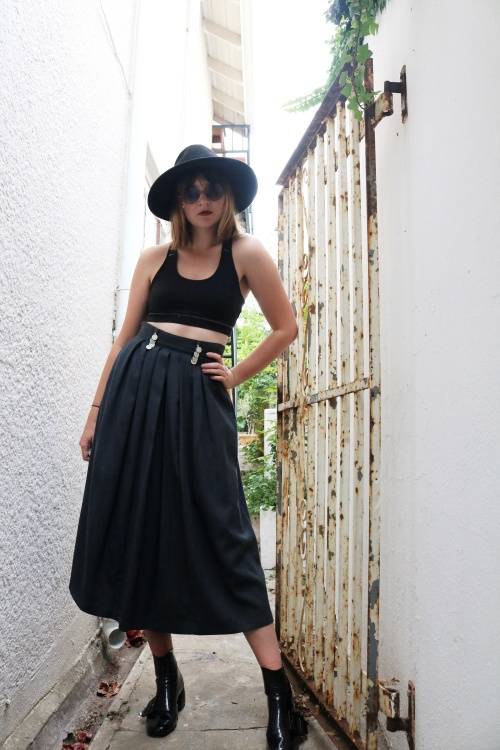 Vintage long grey high waist skirt with silwer jewelry detail