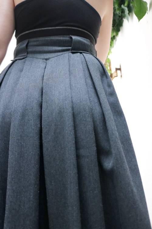 Vintage long grey high waist skirt with silwer jewelry detail