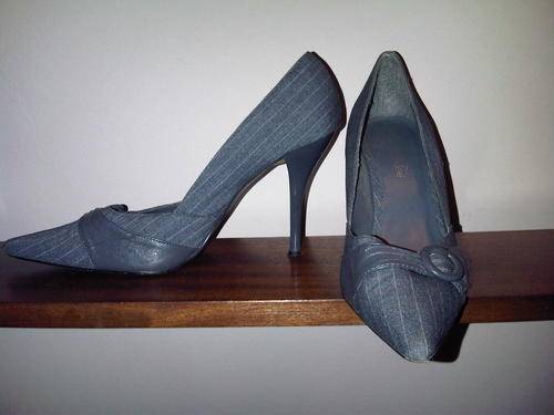 Spot On Grey With White Pinstripe Pointy Heels