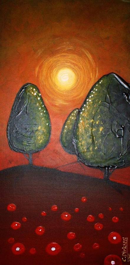 RED ABSTRACT LANDSCAPE BY CHERIE DIRKSEN