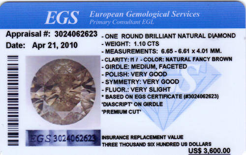 COLLECTOR DIAMOND!! - 1.10CT EGS/EGL CERTIFIED BRILLIANT DIAMOND!