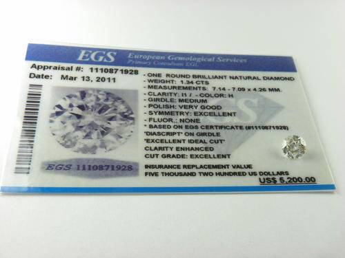 ** EGS/EGL CERTIFIED**EXCELLENT IDEAL CUT!!!!!- 1.34CT [R48 112]DIAMOND!
