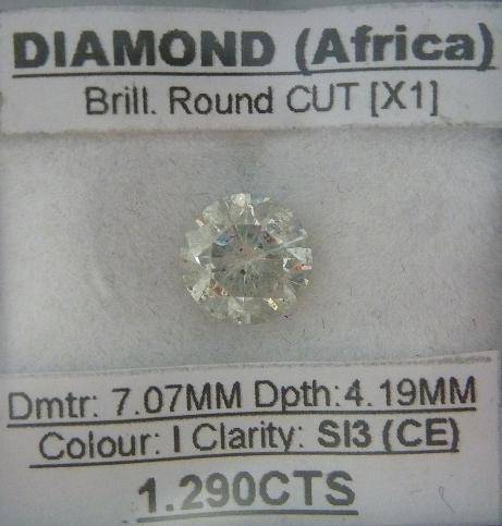 Buy direct from wholesaler, 1.290ct Round Cut Diamond Colour I, Clarity, SI3