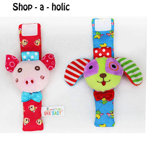 ***  BABY ~ EARLY EDUCATION 2 PIECE WRIST RATTLE ~ PIG & DOG ***
