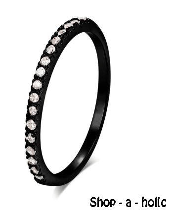 *** DAINTY~  1.5 MM CUBIC  ZIRCONIA ~ 18K GP WEDDING RING ~ BLACK GOLD PLATED * Size 8 / P ***