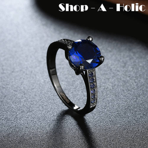 *** ROYAL BLUE ~ CZ ZIRCONIA ~18K BLACK GOLD PLATED RING  * Size 7  / N  ***