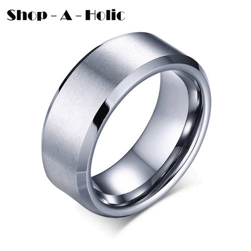 ***MENS 8MM WIDE BEVELED RING - Titanium Silver* Size 9 / R 1/2 ***