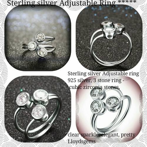 Sterling Silver, 3 CZ stone Ring, Classic,Beautiful Ring, FREE RING BOX**Adjustable size,6,7,8