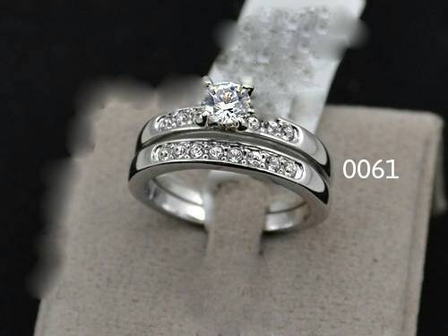 18K WHITE GOLD PLATED WEDDING & ENGAGEMENT RING SET,FREE RING BOX, SIZES 4.5, 5, 5.5, 6 or 7, 7.5, 8