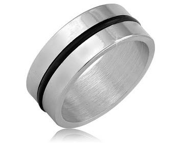 ***MENS STAINLESS STEEL / SINGLE BLACK BAND RING*FREE RING BOX