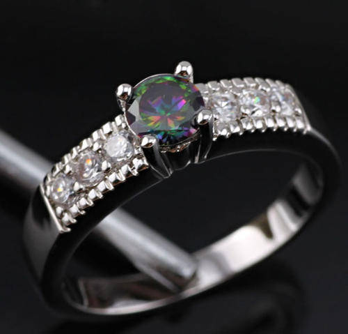 ***BEAUTIFUL! MYSTIC TOPAZ & CZ, 925 STERLING SILVER RING***SIZE 8