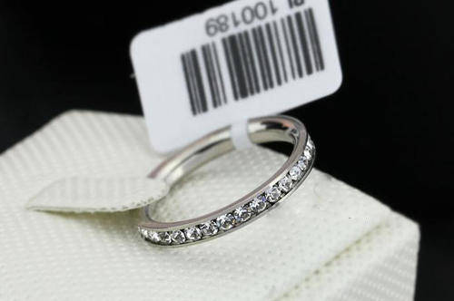 BEAUTIFUL CZ STAINLESS STEEL ETERNITY WEDDING RING, FREE RING BOX, SIZE 5