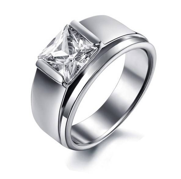 ***MENS STAINLESS STEEL CUBIC ZIRCONIA RING SIZE 10****