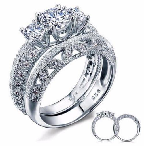 ***GORGEOUS! 925 STERLING SILVER 2 PIECE WEDDING SET CZ RINGS***SIZE 8