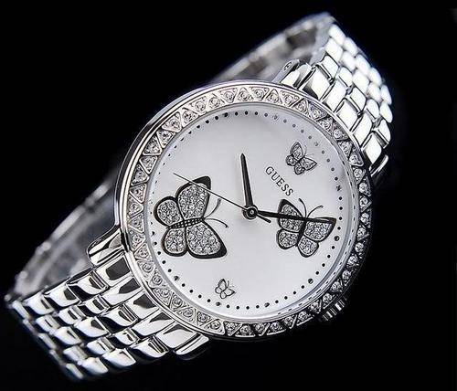 NEW STYLE- Guess Butterfly Silver Steel Watch Swarovski G86013L