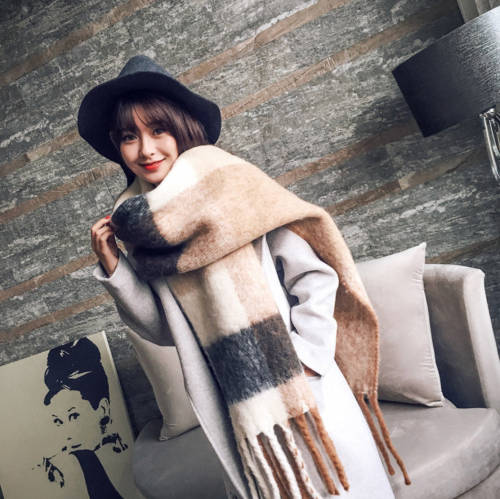 Winter and Autumn Warm Long Jacquard Cashmere Scarf or Shawl with Exaggerated Tassel