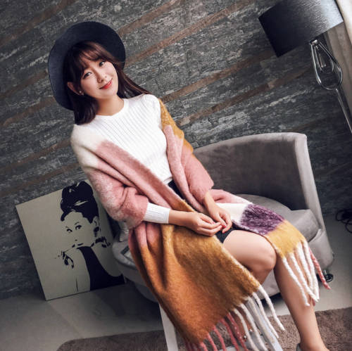 Winter and Autumn Warm Long Jacquard Cashmere Scarf or Shawl with Exaggerated Tassel