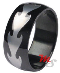 R1.00 BARGAIN Black Titanium Silver Stainless Steel Ring - SIZE 8