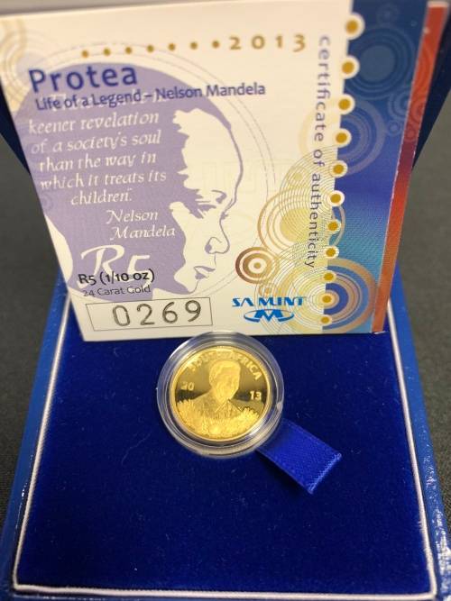2013 Gold Protea 1/10oz Nelson Mandela-Life of a Legend