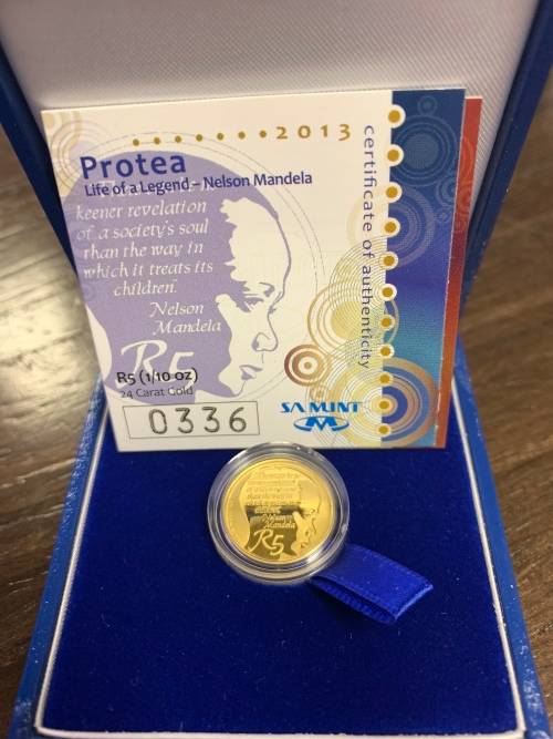 2013 Gold Protea 1/10oz Nelson Mandela-Life of a Legend