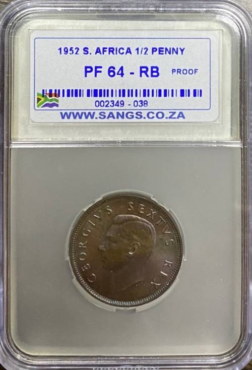 South Africa 1952 1/2P SANGS PF64RB