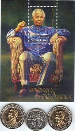 Mandela 90th Birthday Coins and International Stamp plus Freedom Coin