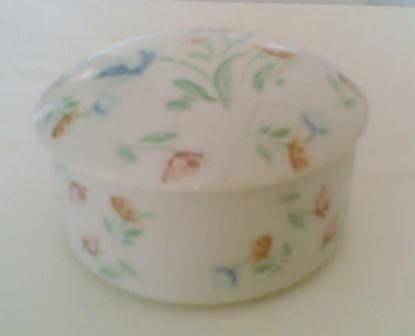 Round Trinket Box Depicting Sprays of Flowers