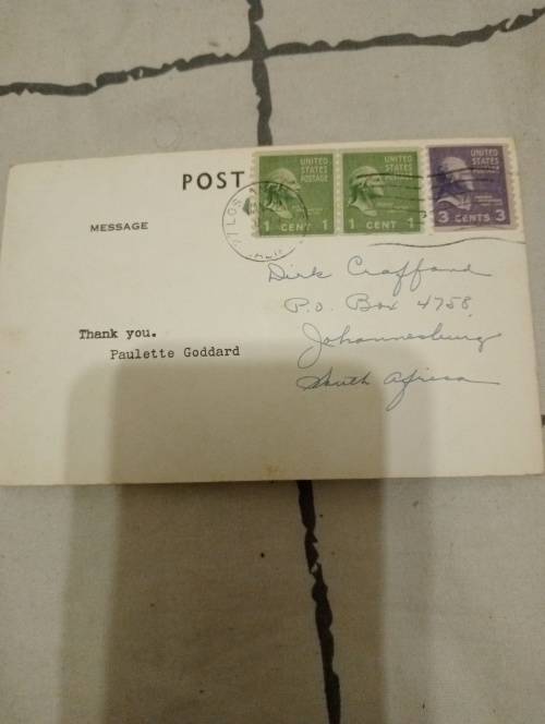 Paulette Goddard original autograph photo postcard