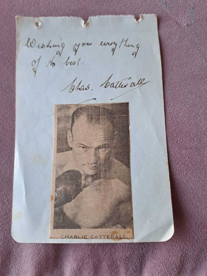 Charlie Catterall SA silver medalist 1936 Olympics, feather weight, original autograph