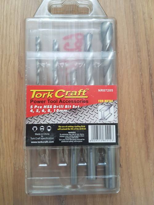 NEW 5 pieced drill bit sets for Wood, Steel and Masonry. Two sets of each, in one lot!!!