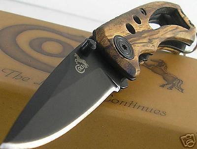 Colt Zebra Brown Wood Linerlock Knife w/Keyring Gift Box