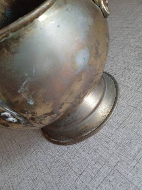 Antique brass coal scuttle helmet in need of TLC