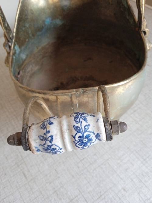 Antique brass coal scuttle helmet in need of TLC