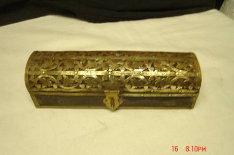 STUNNING OLD WOODEN BOX WITH BRASS DECOR