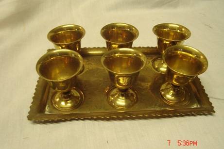 LOVELY BRASS TRAY WITH GOBLETS