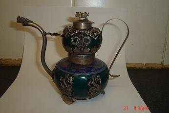 CHINA JADE INLAY TIBET SILVER CARVED DRAGON TEAPOT