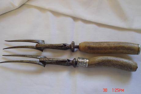 2 VERY OLD BONEHANDLE CARVING FORKS IN NEED OF RESTORATION