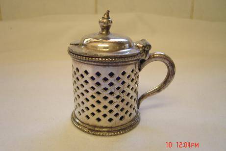 LOVELY MUSTARD POT WITH BLUE GLASS LINER, HALLMARKED????? PLEASE SEE LISTING