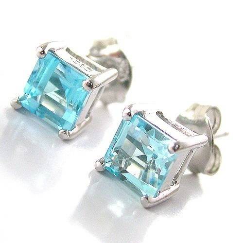 EARRINGS:  4x4mm Genuine Topaz Earrings Studs 925 Silver