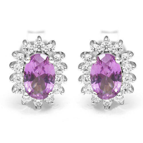 Princess Lab Alexandrite Sapphire Earrings Studs set in.925 Sterling Silver