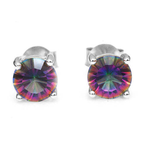 6mm ROUND 1.6ct Mystic Topaz Earrings Stud 925 Silver