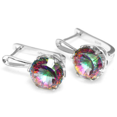 EARRINGS~8.4ct  Genuine Mystic Rainbow Topaz Earrings Hoop Solid 925 Sterling Silver