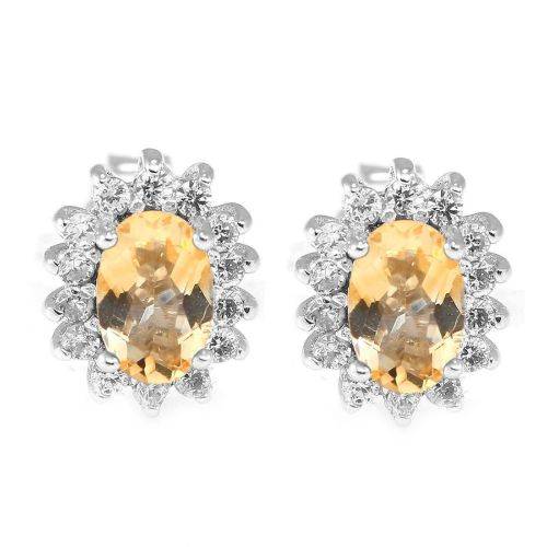EARRINGS~ 2.1Tct Genuine Citrine Earring Stud Solid .925 Sterling Silver